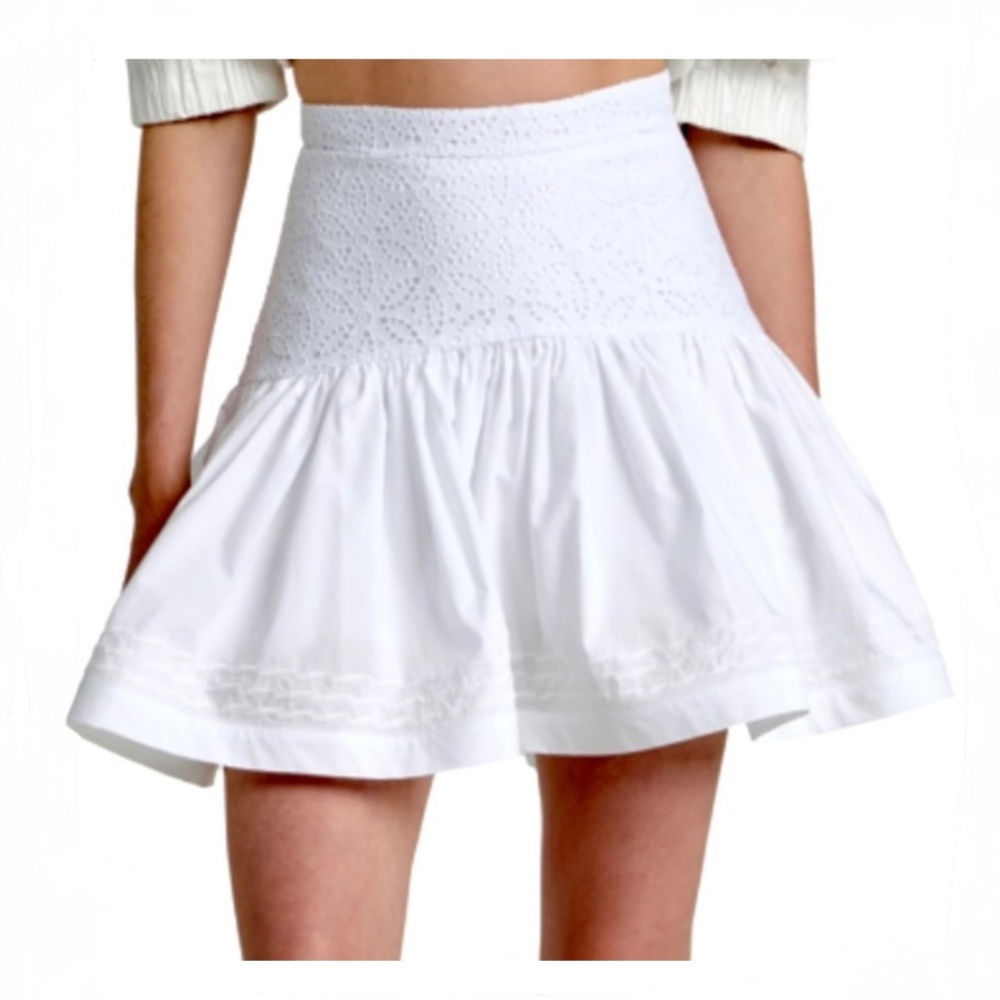Silvia Tcherassi White Floral Eyelet-Embroidered Mini Skirt sz L